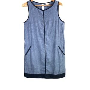 J Jill Love Linen Blue Chambray Sheath Dress Medium Tall Relaxed Coastal Office